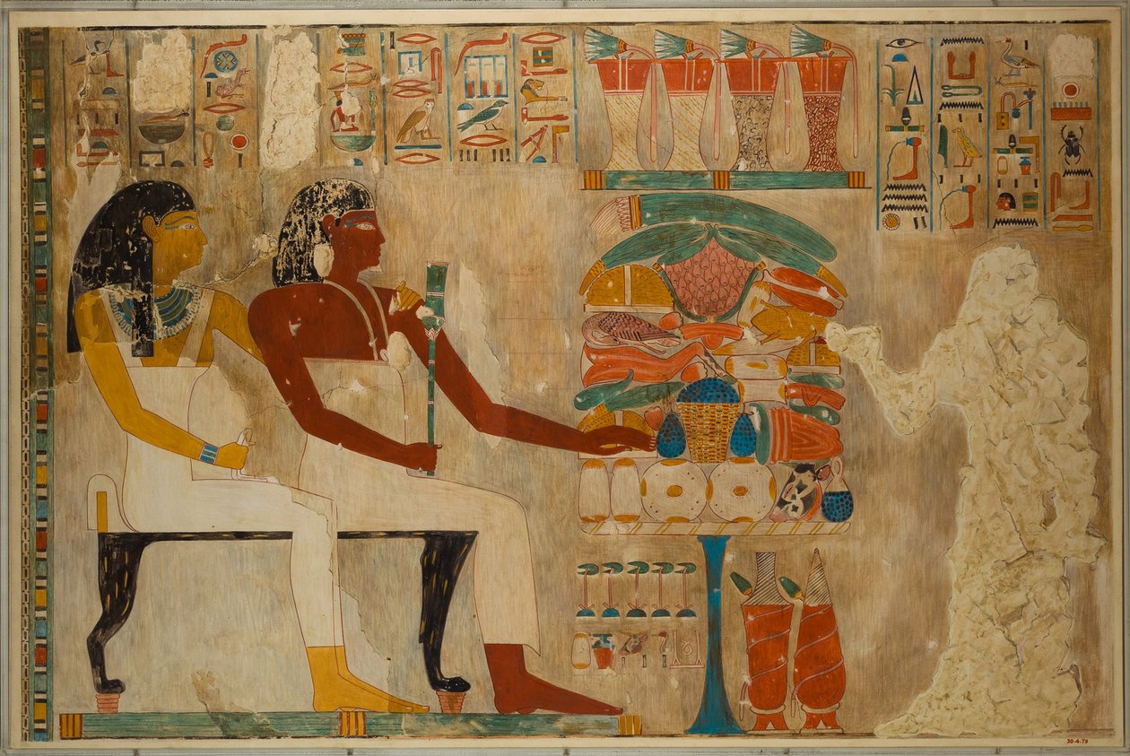 Wesir Rekhmire und seine Mutter Meryt mit Speiseopfern, ca. 1928 von Charles Wilkinson