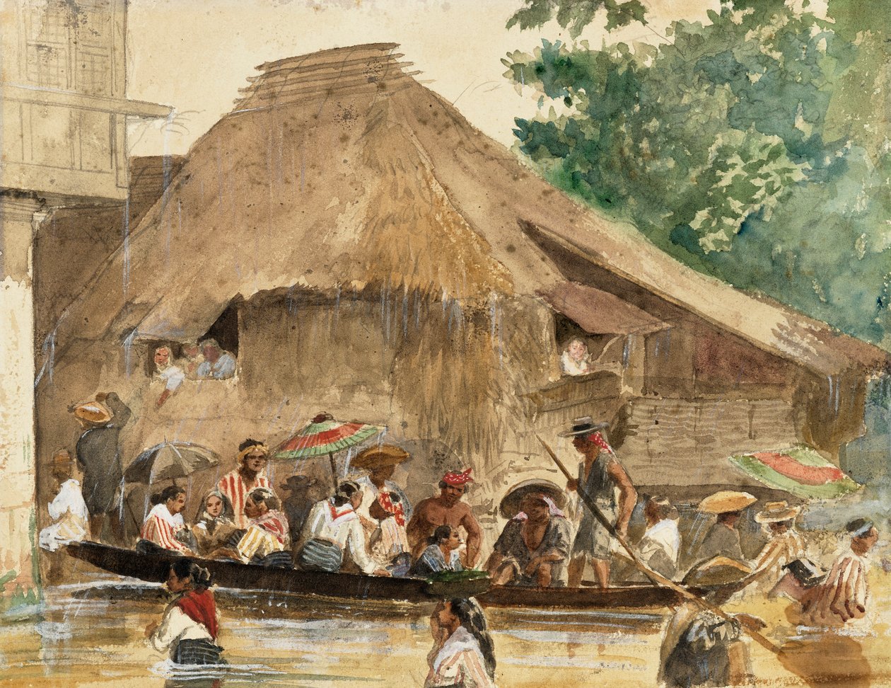 Eine Straße in Manila während der Flut von Charles Wirgman