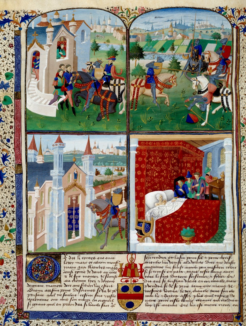 Illustration des Romans von Tristan: Abfahrt, Turnier und Tod. Miniatur des Meisters Dit De Charles Du Maine (ca. 1450 - 1460) von Charles du Maine Master