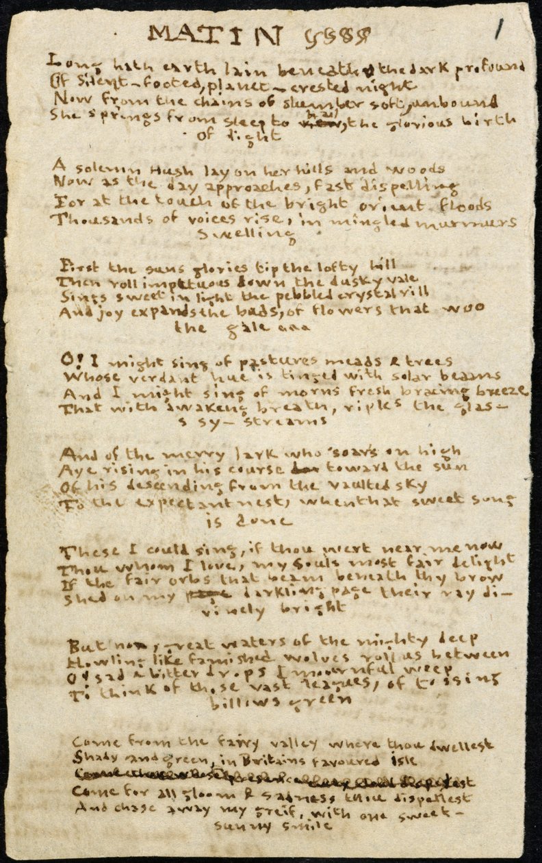 Gedicht von Charlotte Bronte. Autographenreine Kopie, mit Streichungen, des Gedichts 