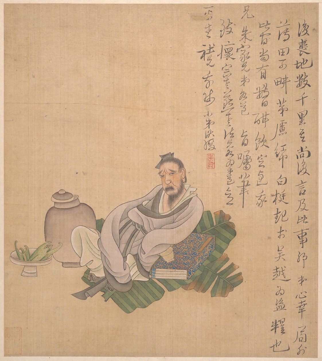 Figuren, Blumen und Landschaften, ein Blatt datiert 1627 von Chen Hongshou