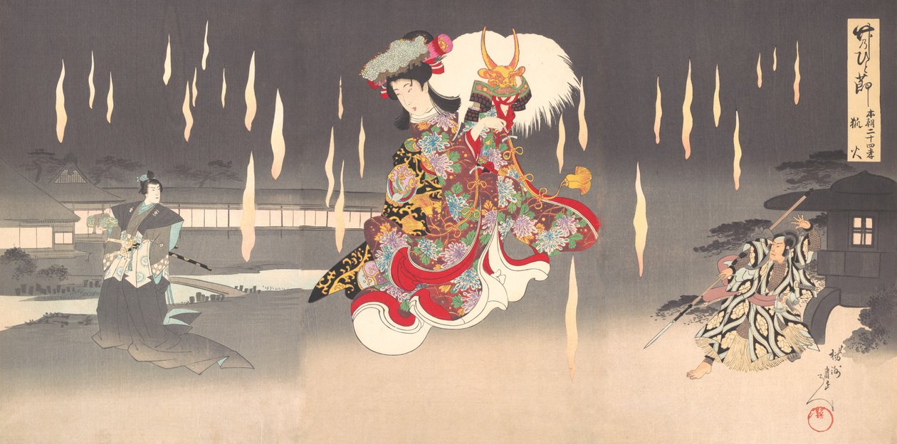 Szene von Foxfire Kitsunebi aus dem Stück Honcho nijushiko, 1898 von Chikanobu Yoshu