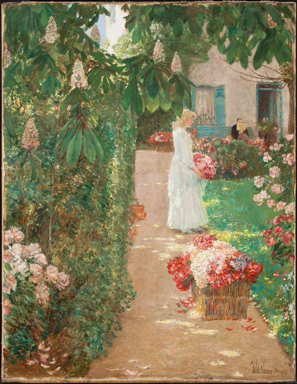 Blumenpflücken in einem französischen Garten von Childe Frederick Hassam