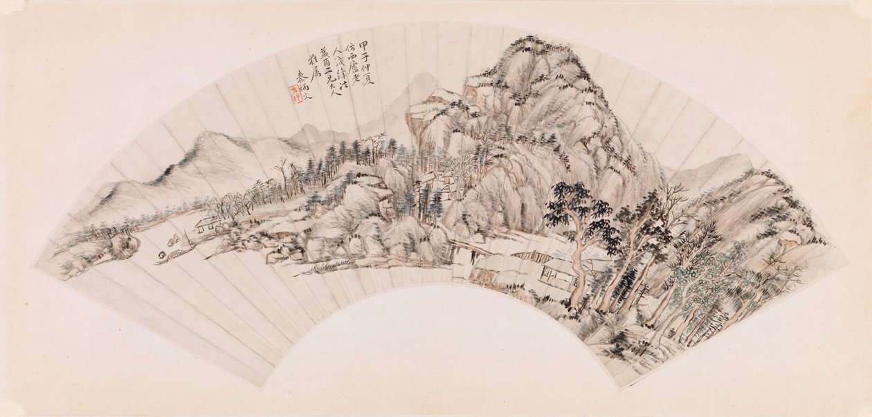 Fächer, der eine Landschaft darstellt von Chin Ping wen Chin Ping wen