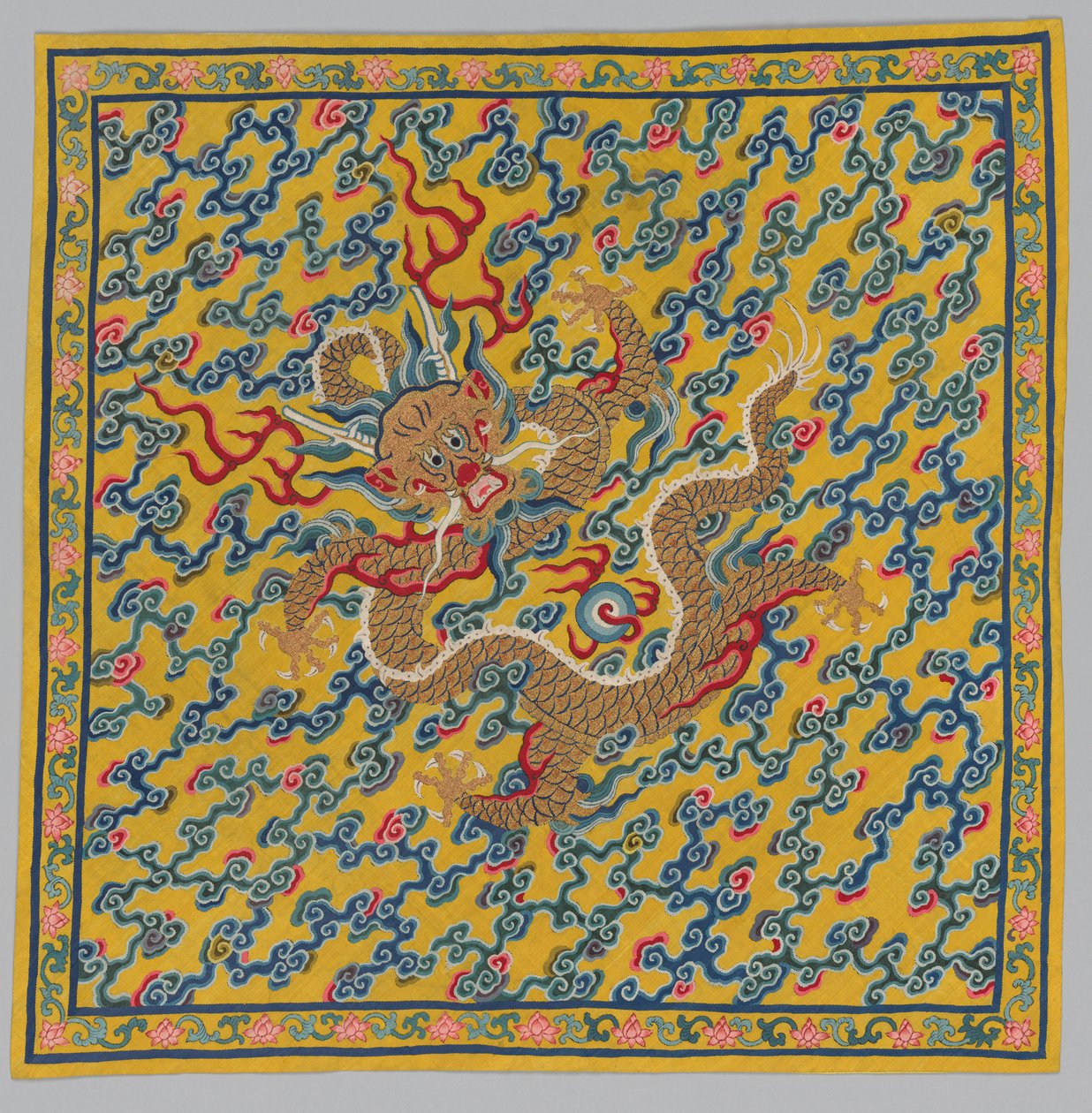 Umschlag für die Wandteppichrolle Vermischung von klarem und schlammigem Wasser am Zusammenfluss der Jing- und Wei-Flüsse von China, Qing dynasty