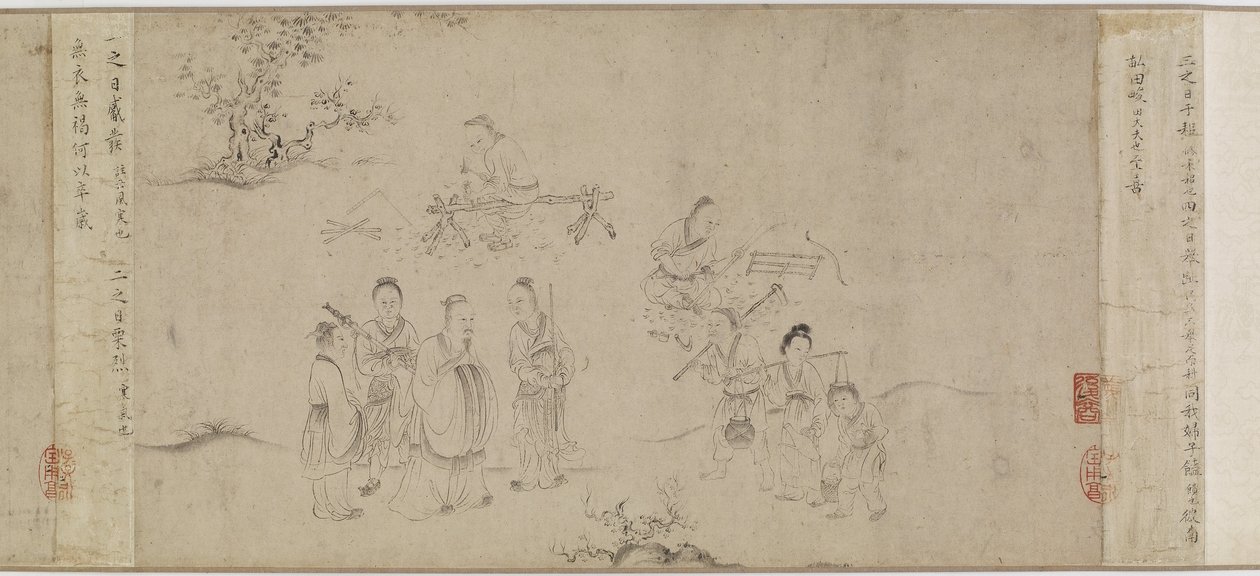 Illustrationen des siebten Monats aus den Oden von Bin, Song- oder Yuan-Dynastie, Mitte 13. bis Mitte 14. Jahrhundert von Chinese School