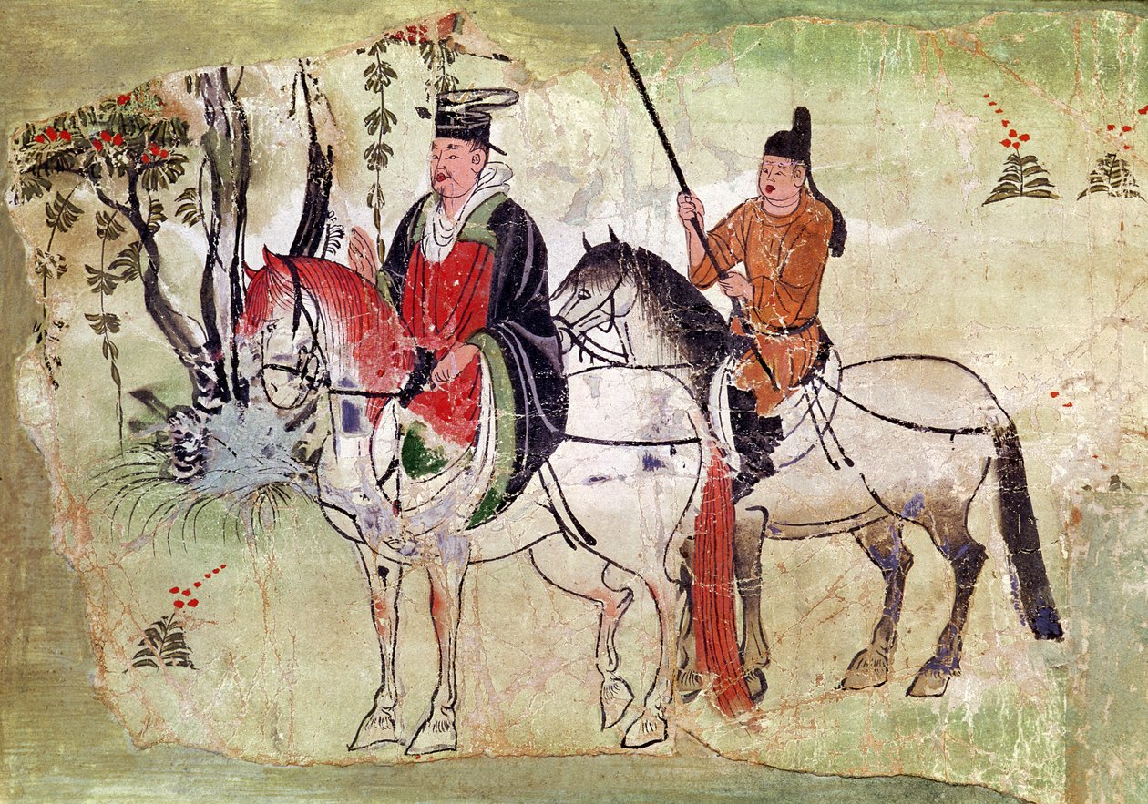 Zwei Reiter in einer Landschaft oder, Der Boddhisatva und sein Knappe, Tang-Periode von Chinese School