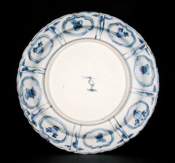 Unterseite eines blau-weißen Kraak-Tellers, Egret-Marke, Wanli, 1595-1605 von Chinese School Chinese School