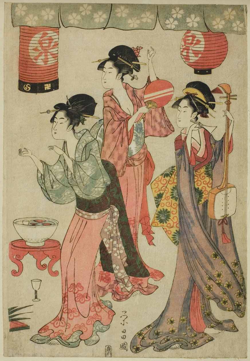 Festlichkeit in einem Teehaus, aus einer Parodie auf Chushingura von Chokosai Eisho