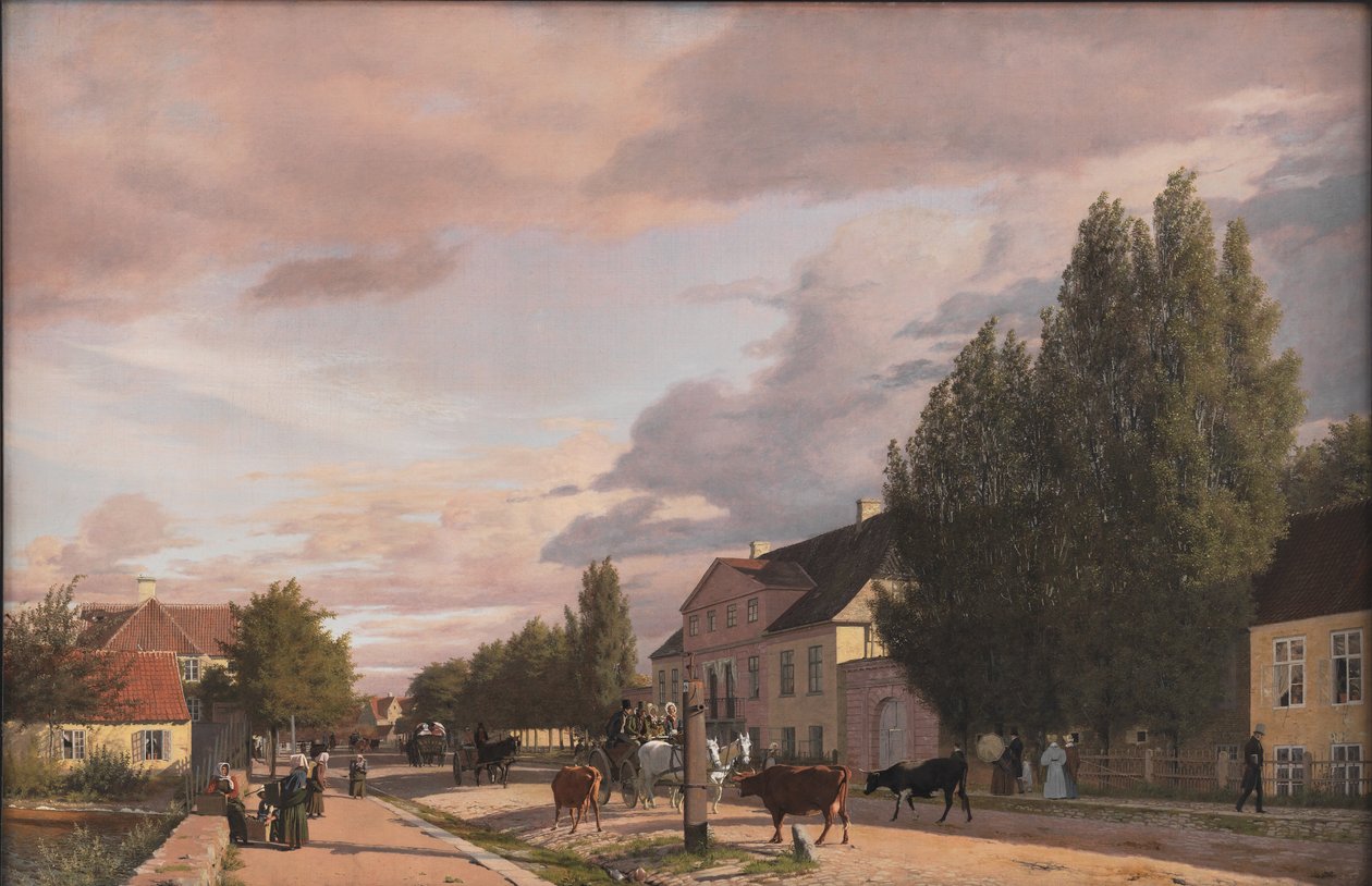 Ansicht einer Straße in Østerbro außerhalb von Kopenhagen. Morgenlicht von Christen Købke