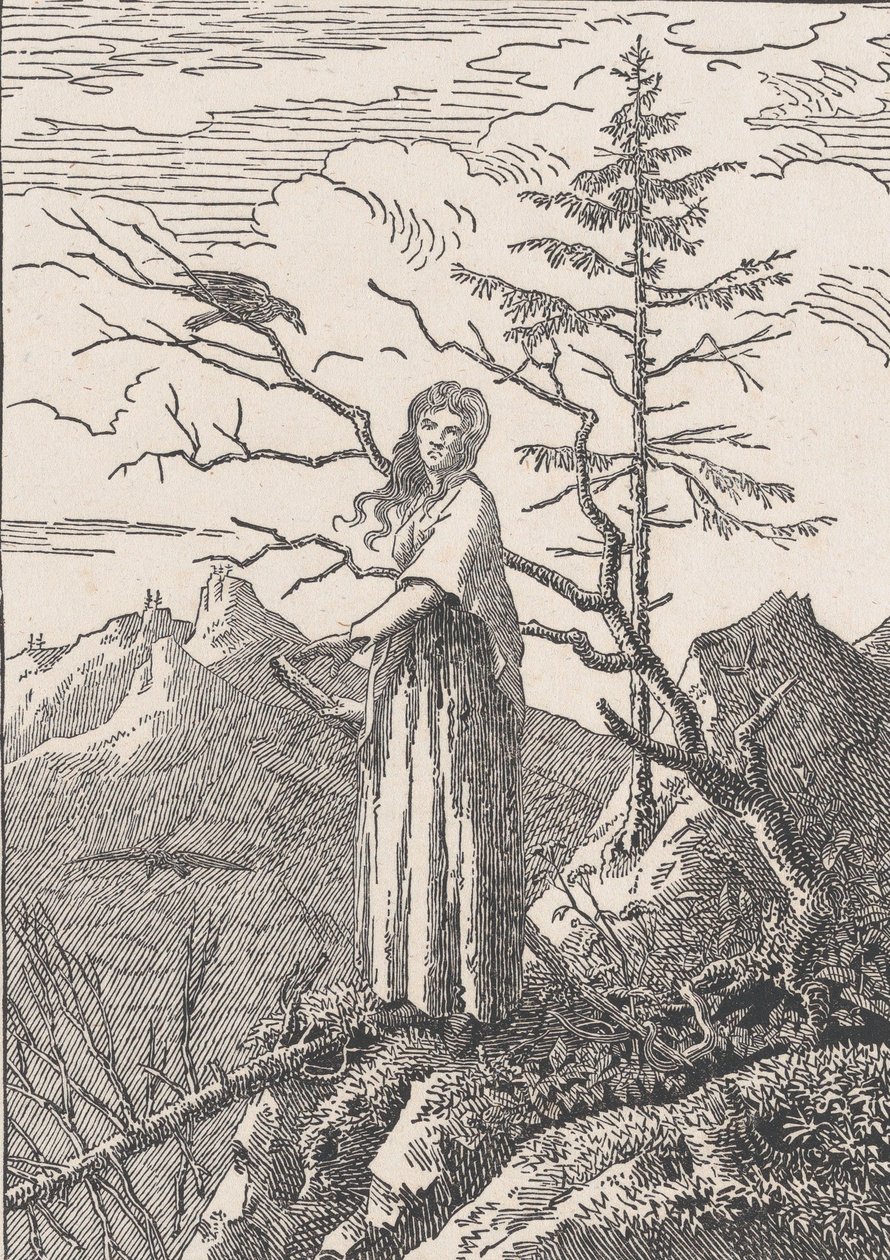 Frau mit einem Raben am Abgrund von Christian Friedrich