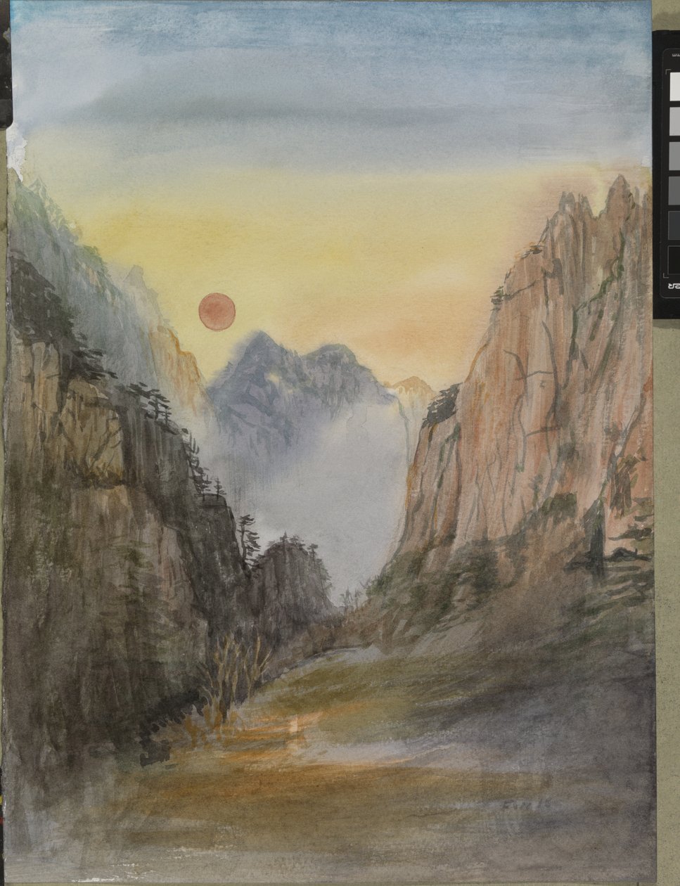 Pink Sun (Gold) Yellow Mountains, 2015 (Aquarell auf Papier) von Christian Furr