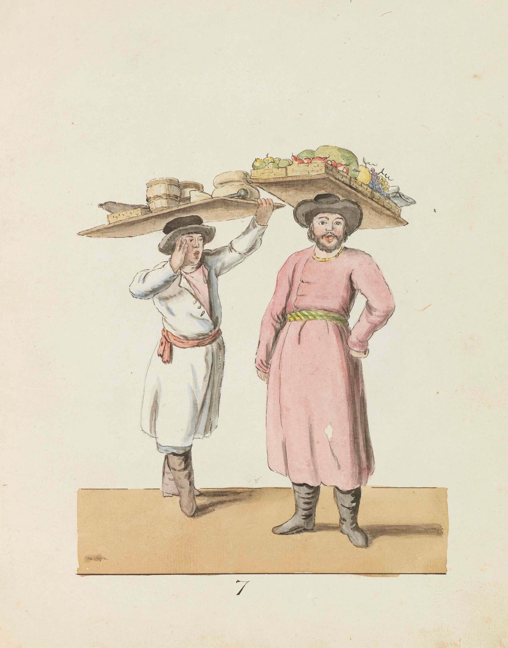 Obsthändler und Bauer verkaufen Käse und Hering aus der Serie Die St. Petersburg..., 1799 von Christian Gottfried Heinrich Geissler
