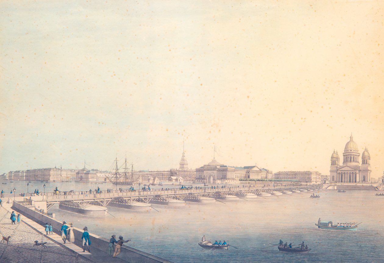 Ansicht der Sankt-Isaak-Brücke in Petersburg, vor 1820 von Christian Gottlieb Hammer