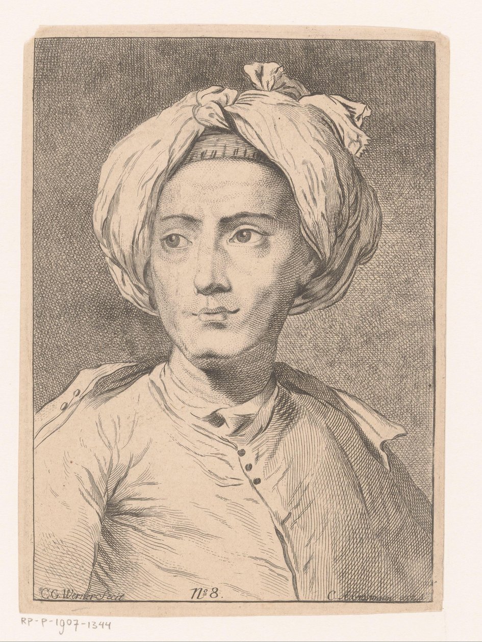 Porträt eines Mannes, möglicherweise ein Selbstporträt von Christian Gottlieb Werner von Christian Gottlieb Werner (prentmaker)