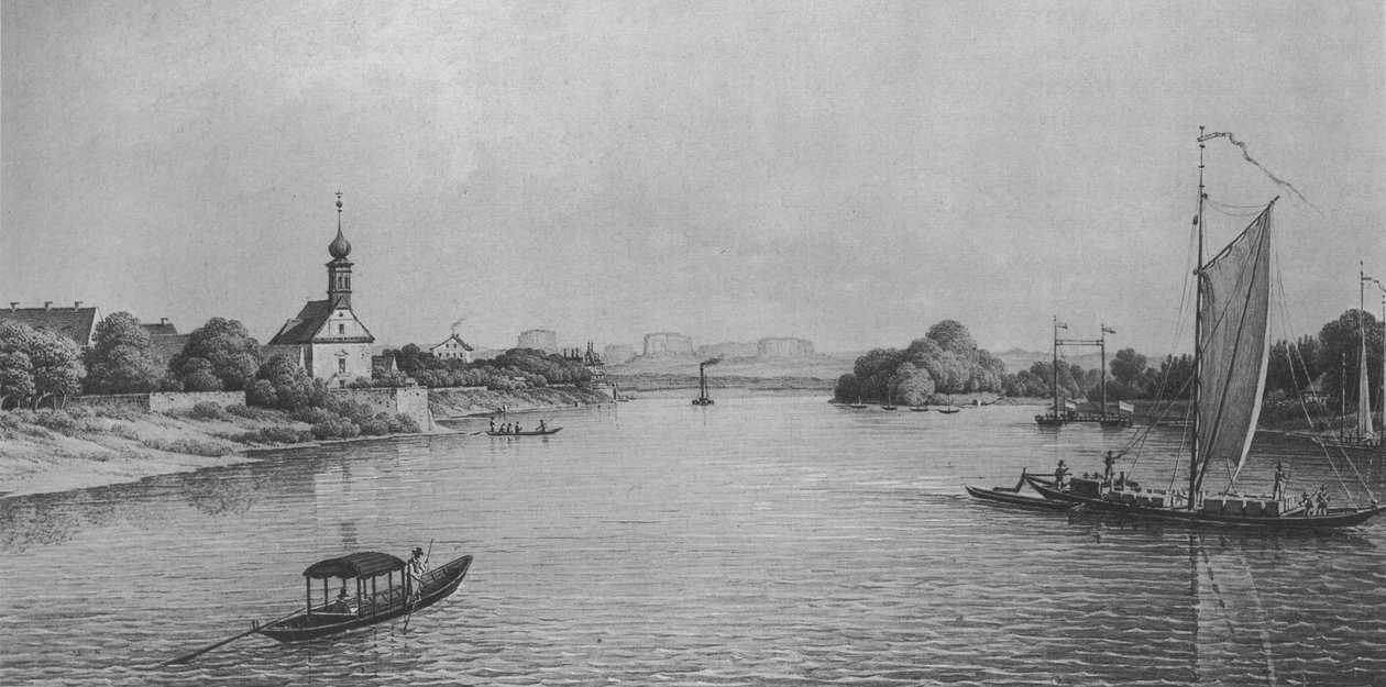 Die Kirche Maria am Wasser bei Dresden um 1850 von Christian Gottlob Hammer