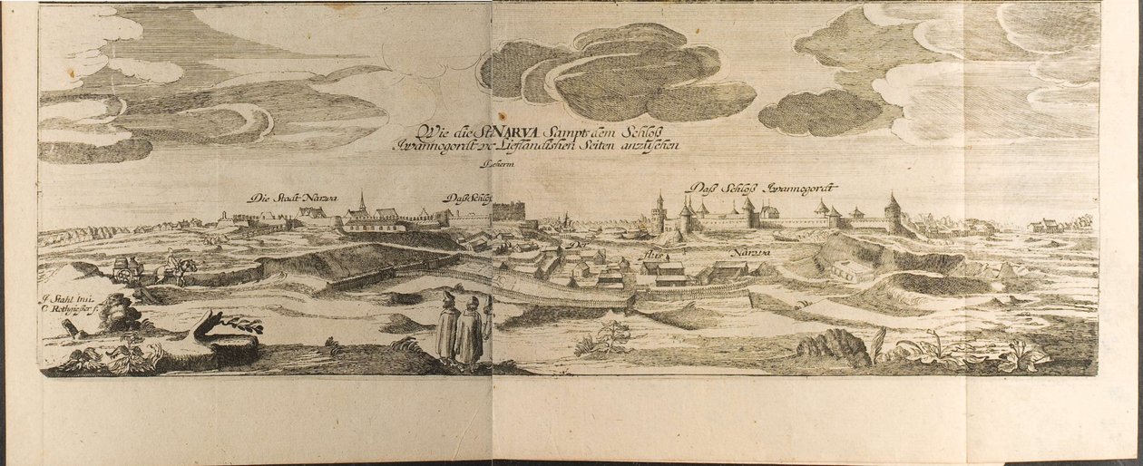 Narva Illustration aus Reisen zum Großherzog von Moskau und zum König von Persien von Adam Olearius von Christian Lorenzen Rothgiesser