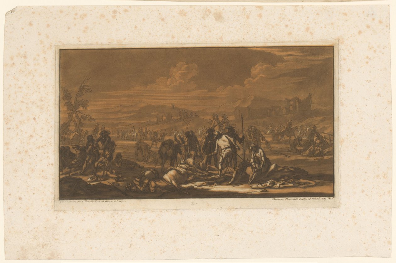 Verwundete auf dem Schlachtfeld (Reiter, Pferde und Schlachten) von Christian Rugendas