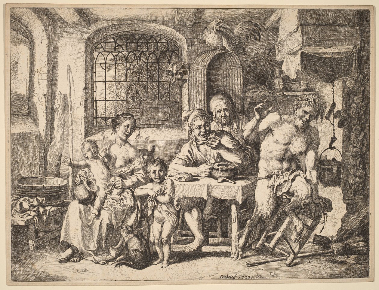 Ein Satyr besucht eine Bauernfamilie von Christian Wilhelm Ernst Dietrich