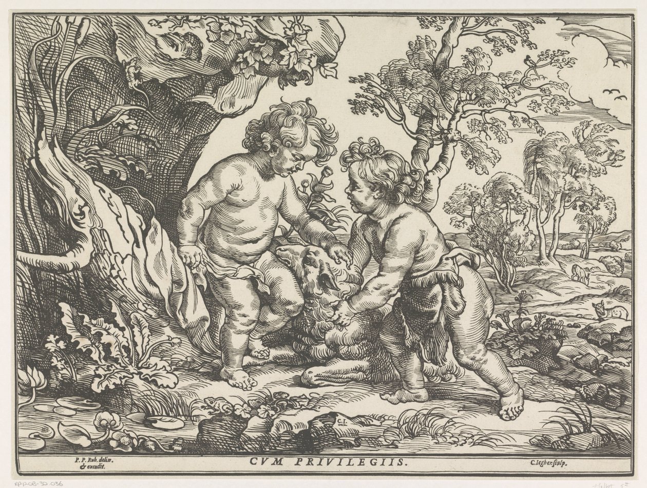 Christuskind und Johannes der Täufer spielen mit dem Lamm von Christoffel Jegher