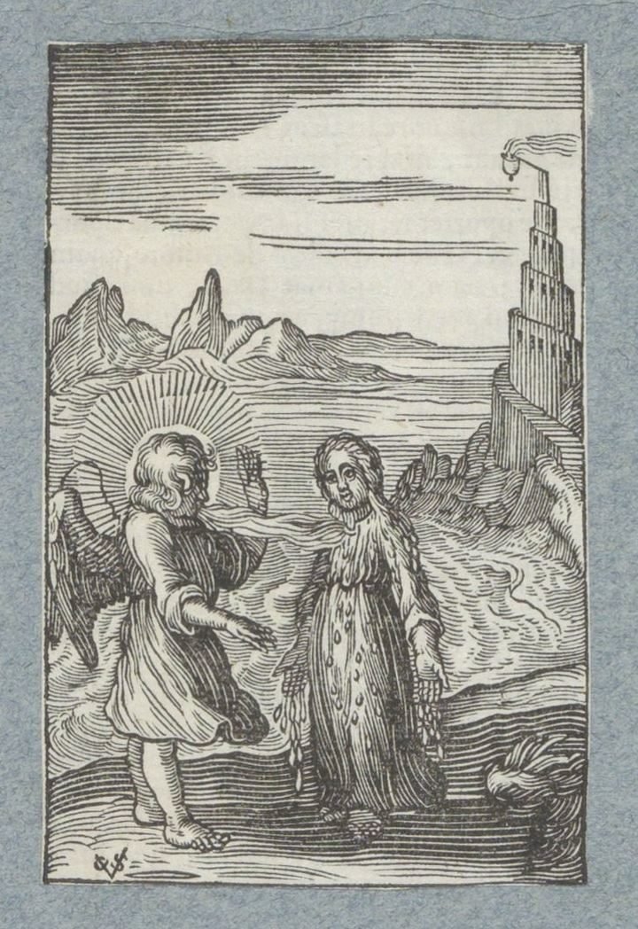 Kind schmilzt unter dem heißen Atem des Engels von Christoffel van Sichem (II)