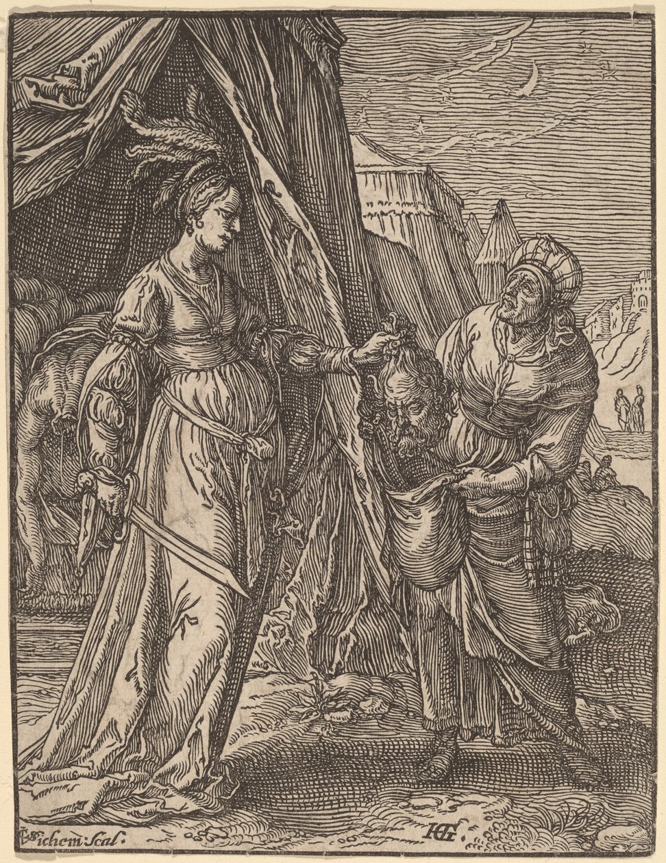 Judith mit dem Kopf des Holofernes von Christoffel van Sichem I, after Hendrik Goltzius