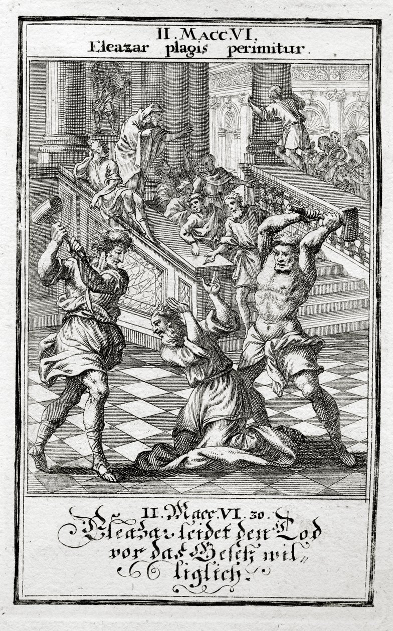 Eleazar akzeptiert bereitwillig die Todesstrafe, Makkabäer 1695 von Christoph Weigel