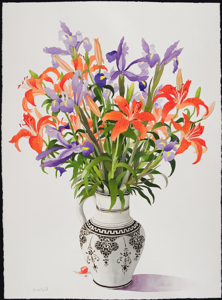 Blumen in einem schwarz-weißen Krug von Christopher Ryland