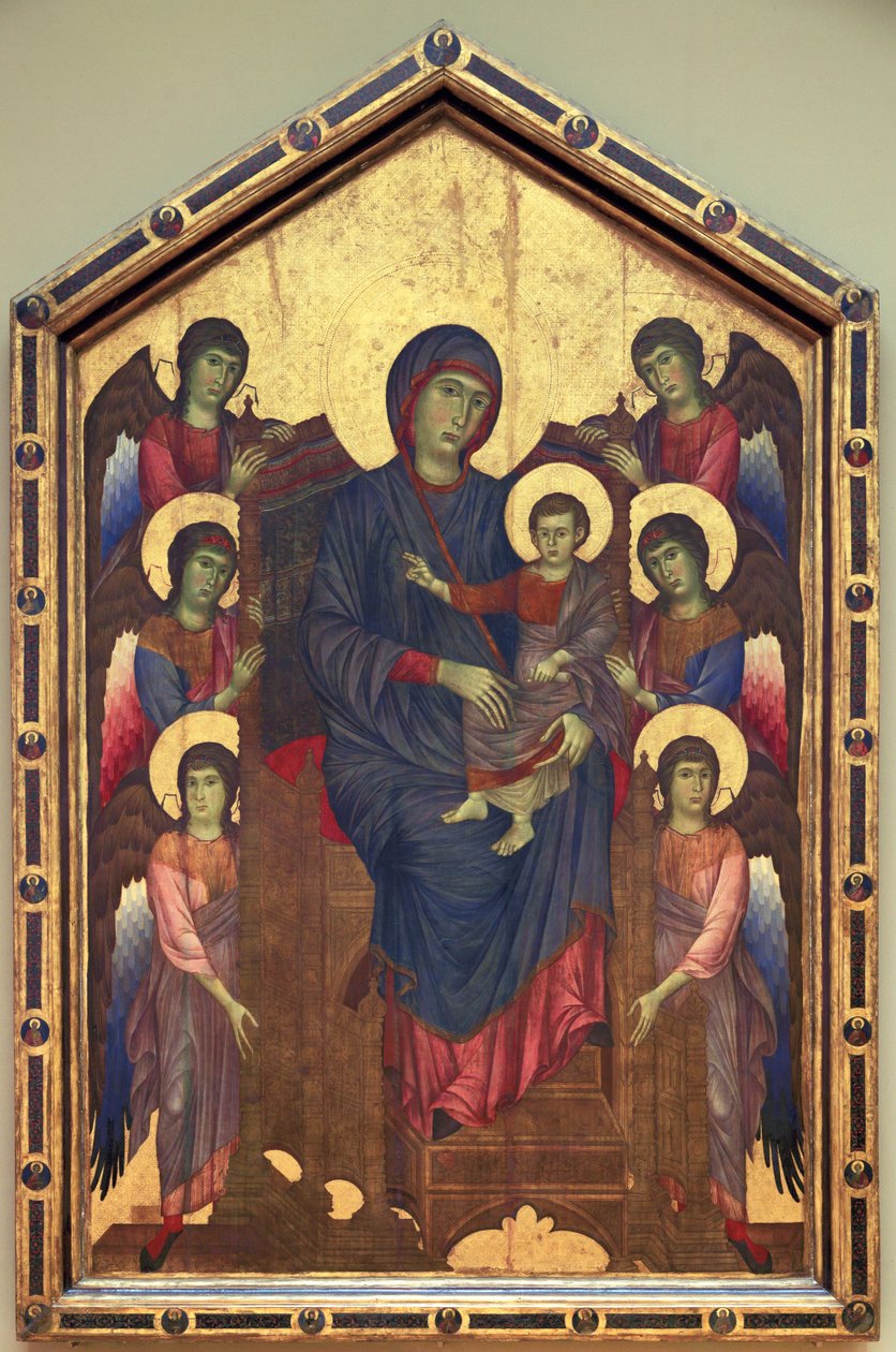 Die Jungfrau und das Kind in Majestät umgeben von sechs... von Cimabue (c.1240 c.1301)