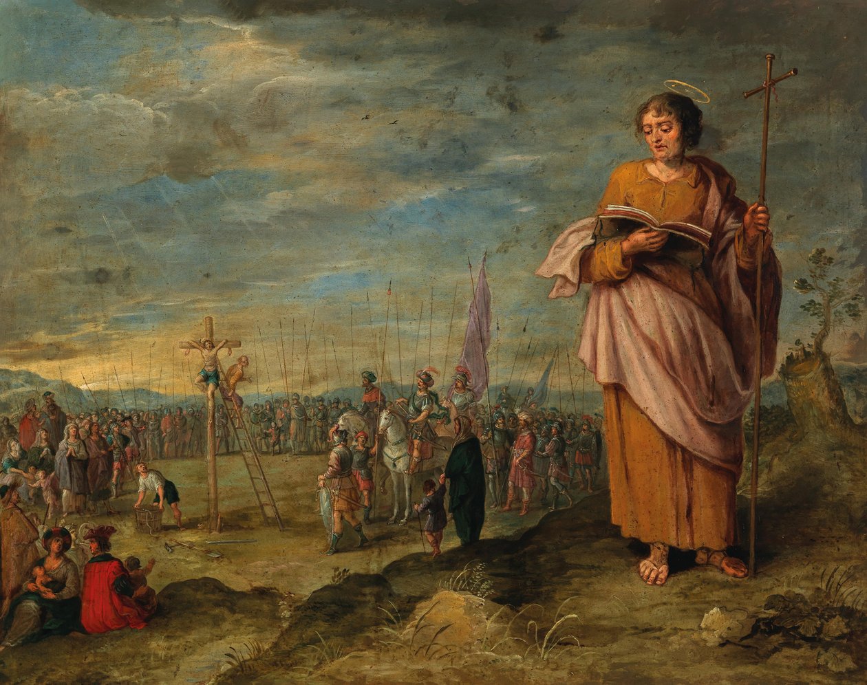 Evangelist und Kreuzigung Christi von Circle of Frans Francken the Younger