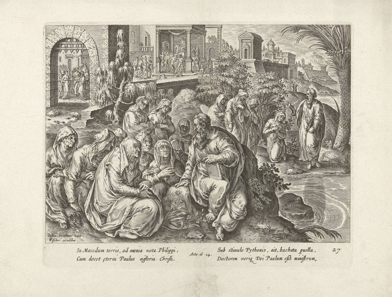 Paulus bekehrt die Frauen von Philippi (Serie: Handlungen der Apostel, Acta Apostolorum) von Claes Jansz. Visscher (II) (attributed to workshop of)