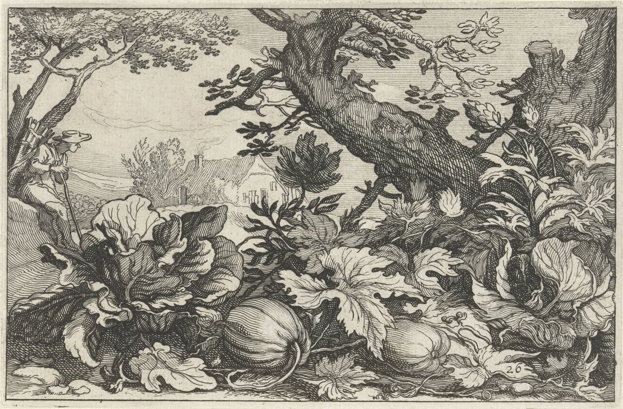 Landschaft mit Kürbissen und Kohl von Claes Jansz. Visscher (II)