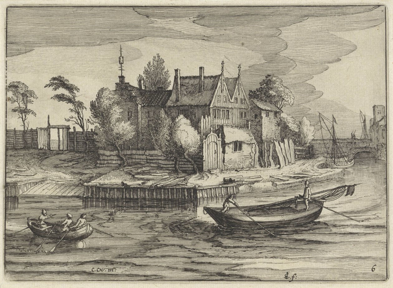 Boote bei einem Landgut (Holländische Landschaften, Amaeniores Aliquot Regiunculae) von Claes Jansz. Visscher (II)