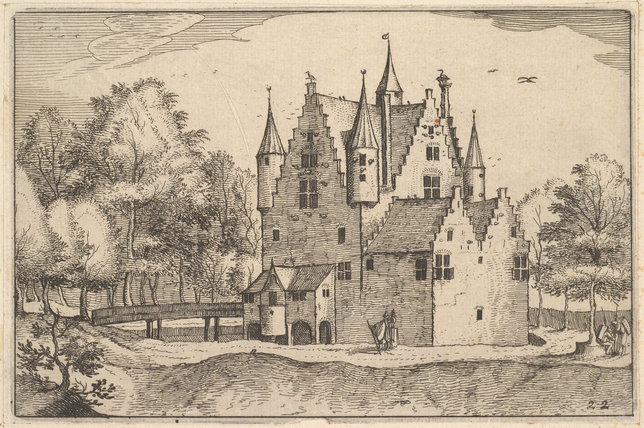 Ein Schloss, Platte 22 aus Regiunculae et Villae Aliquot Ducatus Brabantiae, ca. 1610 von Claes Jansz Visscher