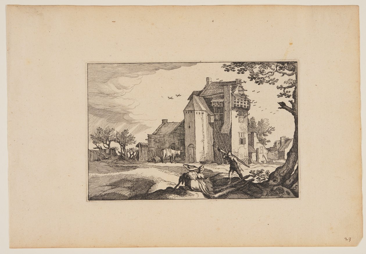 Bauernhaus mit Taubenschlägen, aus Landschaften von Claes Jansz. Visscher