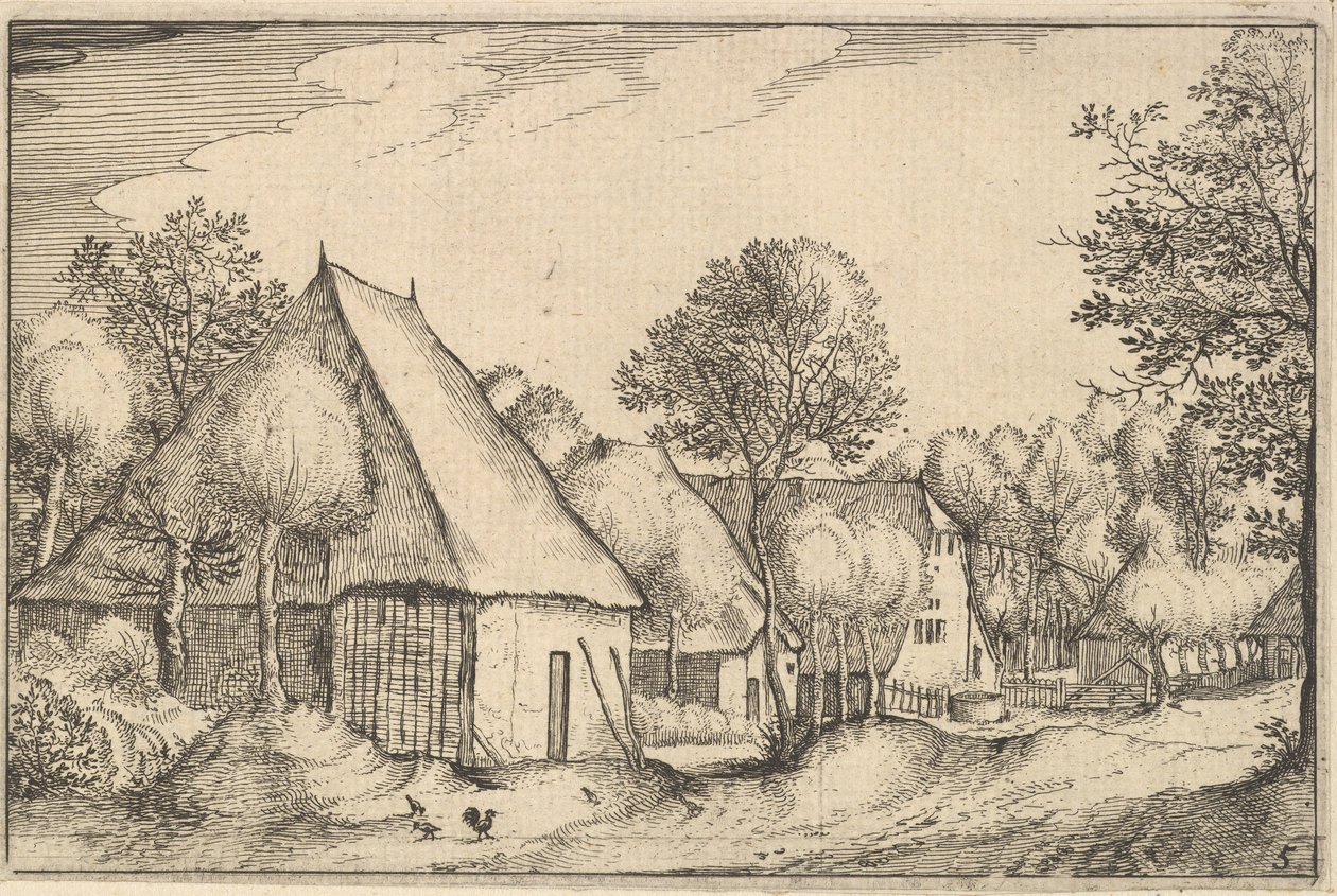 Bauernhof, Platte 5 aus Regiunculae et Villae Aliquot Ducatus Brabantiae, ca. 1610 von Claes Jansz Visscher