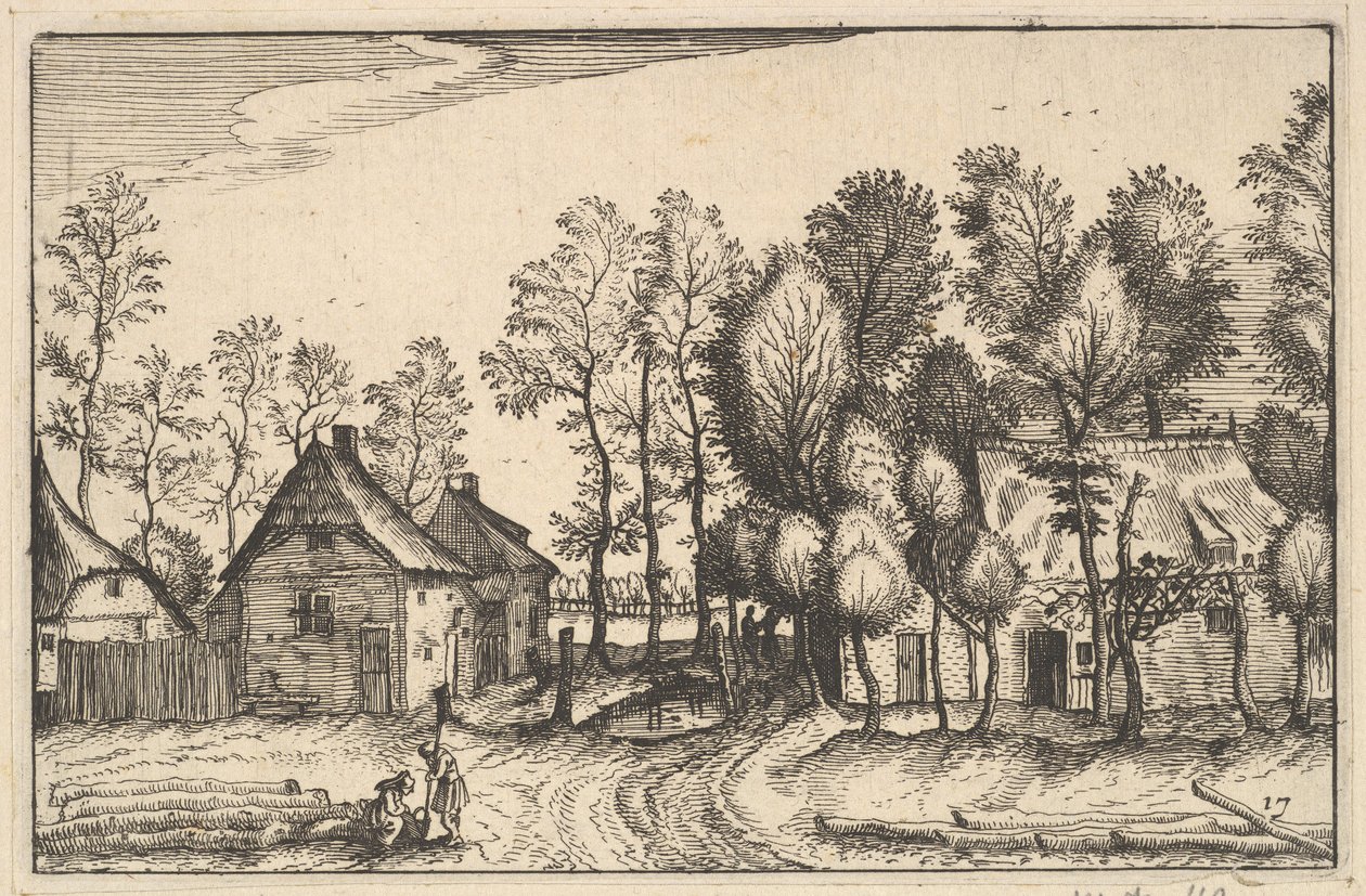 Landschaft mit gefällten Bäumen, Platte 17 aus Regiunculae et Villae Aliquot Ducatus Brabantiae, ca. 1610 von Claes Jansz Visscher