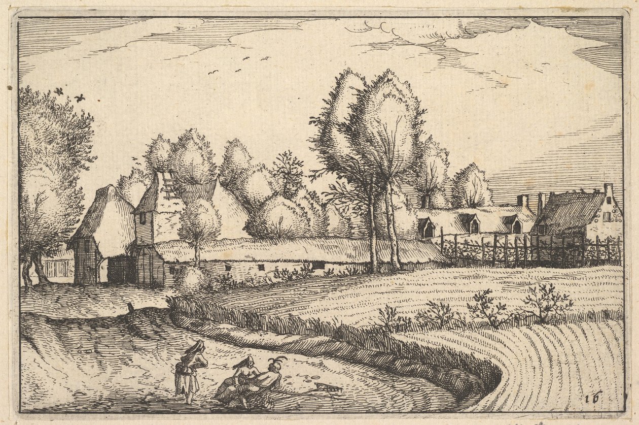 Straße entlang eines Feldes, Tafel 16 aus Regiunculae et Villae Aliquot Ducatus Brabantiae, ca. 1610 von Claes Jansz Visscher