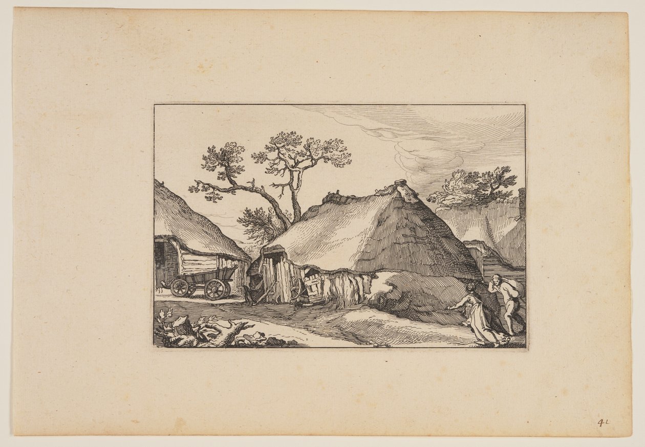 Zwei Scheunen, Wagen links, aus Landschaften (Verscheyden aerdige Lanthuysen...) von Claes Jansz. Visscher