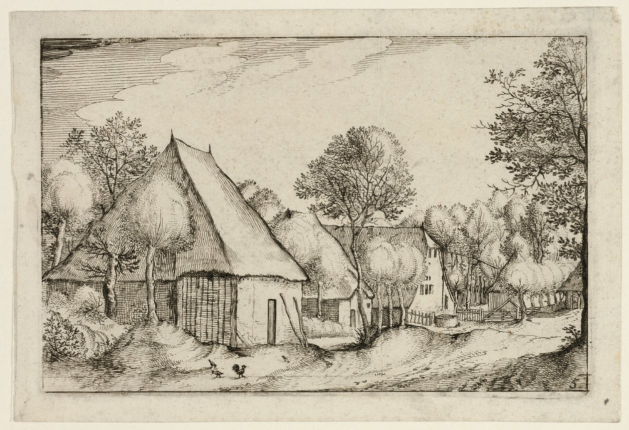 Ein Bauernhof, Platte fünf nach Bilder von Bauernhöfen, Landhäusern und rustikalen Dörfern von Claes Jansz. Visscher II