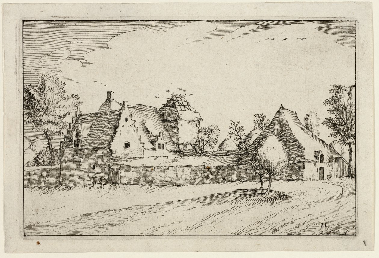 Eingezäunte Farm, Platte elf nach Bilder von Farmen, Landhäusern und rustikalen Dörfern (Praediorum villarum et rusticarum casularum icones) von Claes Jansz. Visscher II