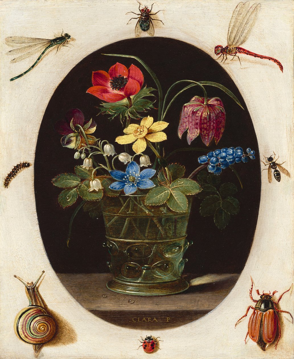Stillleben mit Blumen, umgeben von Insekten und einer Schnecke von Clara Peeters
