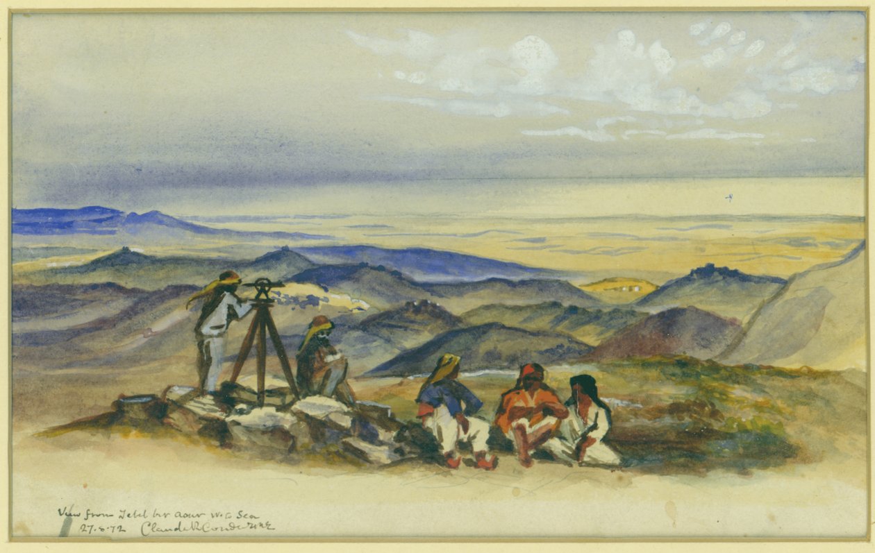 Blick vom Jebel Bir Asur zum Meer, 1872 von Claude Conder