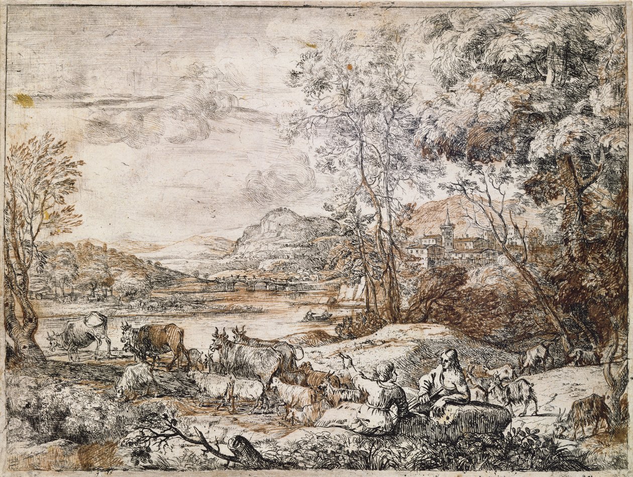 Ein Hirte und eine Hirtin im Gespräch von Claude Lorrain