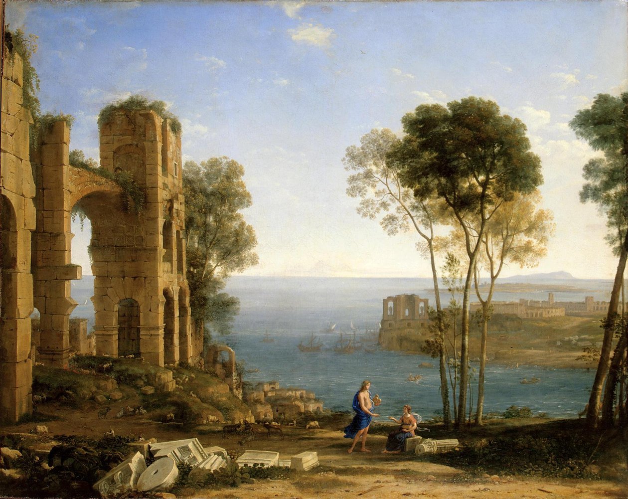Küstenansicht mit Apollon und der Sibylle von Cumae von Claude Lorrain
