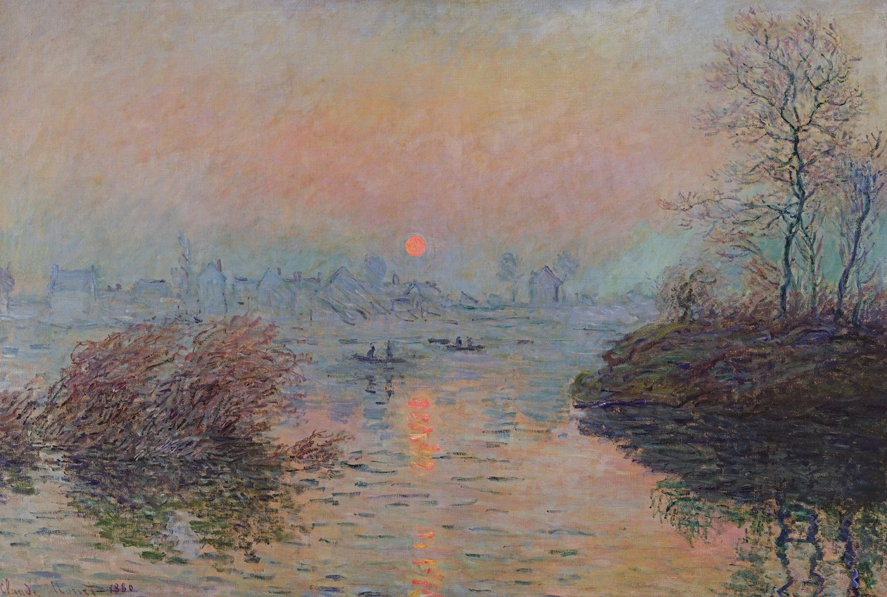 Sonnenuntergang über der Seine bei Lavacourt. Wintereffekt, 1880 von Claude Monet