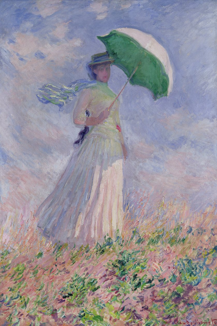 Frau mit Sonnenschirm nach rechts gewandt, 1886 von Claude Monet