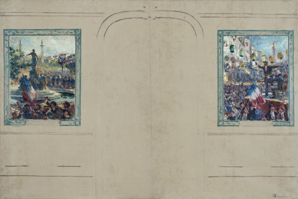 Skizze für das Rathaus des 12. Arrondissements von Paris: Place de la Nation. Place de la Bastille, ca. 1910 von Claude Charles Bourgonnier