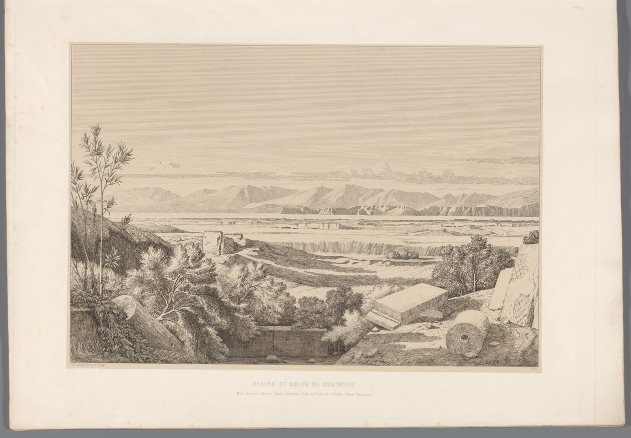 Landschaft mit Blick auf die Ruinen von Korinth von Claude Félix Théodore Caruelle d