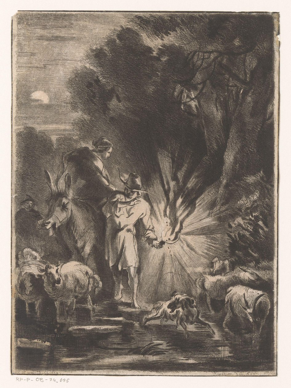 Nächtliche Landschaft mit Hirte und Hirtin an einem Bach von Claude Henri Watelet